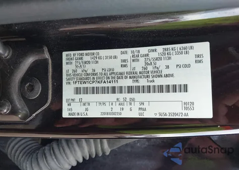 2019 Ford F-150 Xl из США, поврежденный, VIN 1FTEW1CP7KFA14111